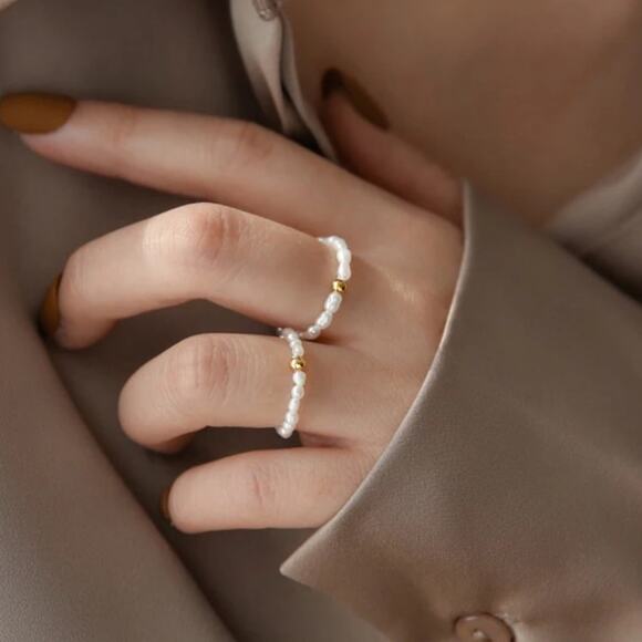 NEW dainty freshwater pearl beaded boHo beachy ring jewelry size 6 B25A - Picture 2 of 4